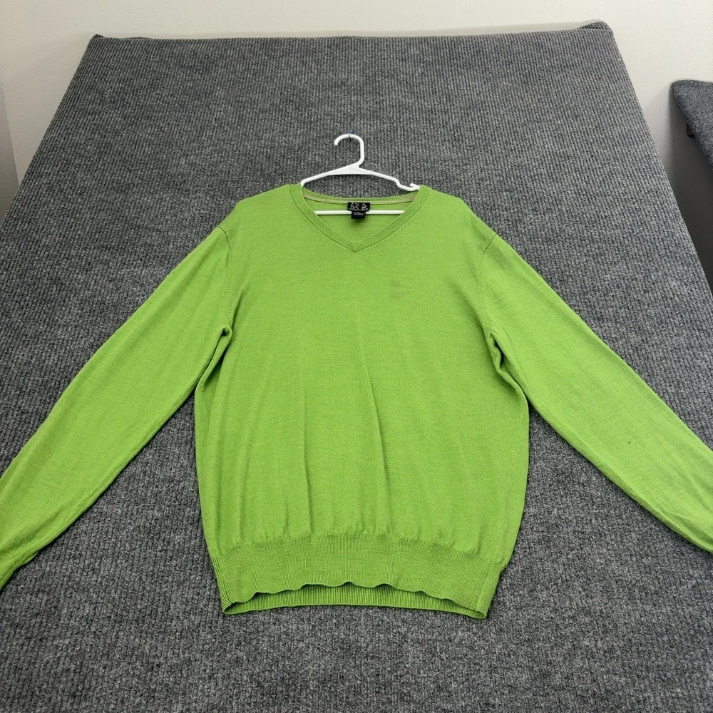 Jos A Bank Sweater Mens XL Green Merino Wool V‎ Neck Business Casual Classic